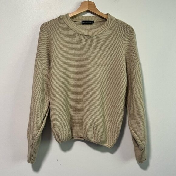 PrettyLittleThing Beige Knit Crewneck Sweater - Size M - Picture 1 of 10